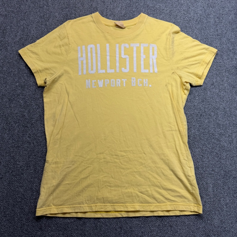 Hollister Newport Beach Graphic T-Shirt Yellow Mens XL Short Sleeve Crewneck